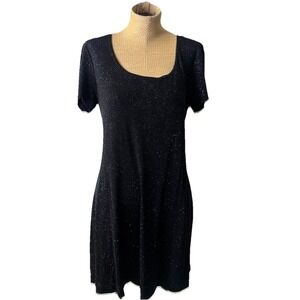 VTG 90s Y2k JKLA Womens Mini Dress Large Black Spankly Short Sleeve Disco Slinky